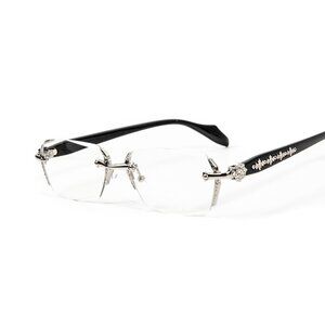 Clear Lens Silver Frame Retro Gothic Cross Style Edge Cut Rimless Eye Glasses